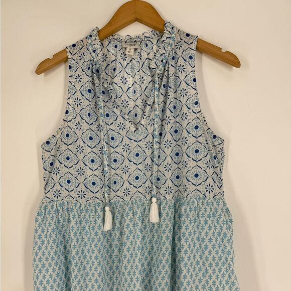 J.Crew Sleeveless Tiered Tassel Cover-Up in White Blue Mixed Print | Small - Picture 5 of 8